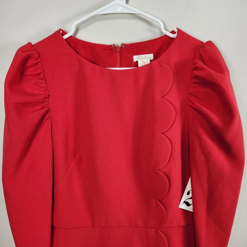 NWT $398 Shoshanna womens Brielle Puff Sleeve Dress Scalloped Accent Sz 8 Party - Picture 4 of 11